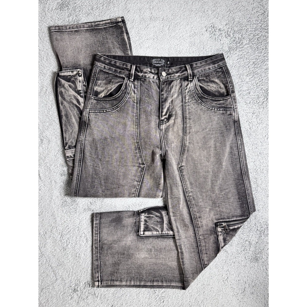 Vale Forever Men's 36x33 Washed Gray Triple Pocket Wide Leg Jeans Oversize Cargo